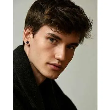 FIBO STEEL Stainless Steel Black Stud Earrings for Men Women, 7mm