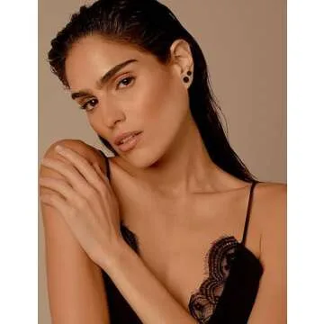 FIBO STEEL Stainless Steel Black Stud Earrings for Men Women, 7mm