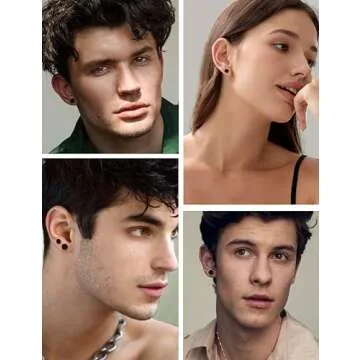 FIBO STEEL Stainless Steel Black Stud Earrings for Men Women, 7mm