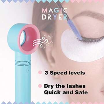 Lyon Lash Portable USB Rechargeable Bladeless Mini Fan/Air Conditioning Blower/Handheld Cooling Dryer, Essential Eyelash Extension Supplies, Dries Eyelash Extensions Glue/Adhesive Rapidly (Blue)
