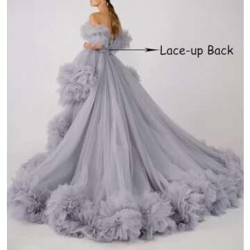 Women's Off Shoulder Tulle Prom Dress for Photoshoot - Elegant Floor Length Formal Gown