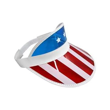 Nicky Bigs Novelties USA American Flag Hat-American USA Flag Visors- 4th of July Patriotic Beach Visor- Clear Plastic Tennis Sun Visor Hat, Red White Blue