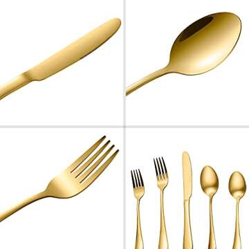 Silverware Flatware Cultery Set, Yumuaua 20-piece Stainless Steel Tableware Eating Utensil Set for 4, Include Spoons Forks Knives, Mirror finish, Dishwasher Safe (Gold)