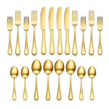 Silverware Flatware Cultery Set, Yumuaua 20-piece Stainless Steel Tableware Eating Utensil Set for 4, Include Spoons Forks Knives, Mirror finish, Dishwasher Safe (Gold)