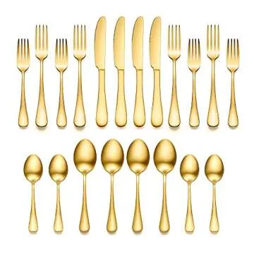 Silverware Flatware Cultery Set, Yumuaua 20-piece Stainless Steel Tableware Eating Utensil Set for 4, Include Spoons Forks Knives, Mirror finish, Dishwasher Safe (Gold)