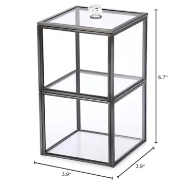 Hipiwe Glass Qtip Holder Dispenser 2-Tier Stackable Apothecary Jar with Lid Clear Bathroom Containers Cotton Ball & Swab Canister Vanity Organizer for Q-tip, Cotton Round, Floss, Makeup Pads