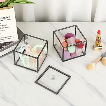 Hipiwe Glass Qtip Holder Dispenser 2-Tier Stackable Apothecary Jar with Lid Clear Bathroom Containers Cotton Ball & Swab Canister Vanity Organizer for Q-tip, Cotton Round, Floss, Makeup Pads