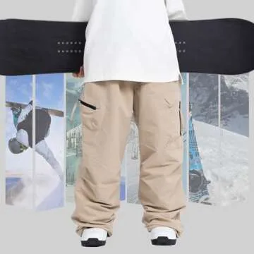 SNOWVERB Womens Mens Baggy Ski Insulated Pants Waterproof Cargo Snow Pants Snowboard Outdoor Hiking Pants for Winter Sports (XL, Khaki)