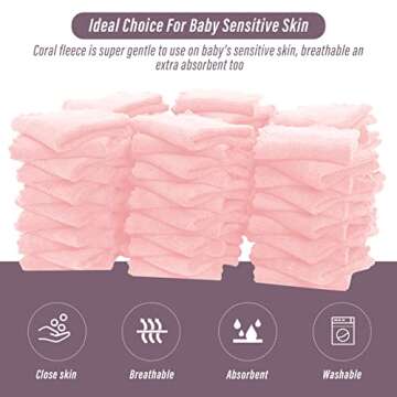 Ultra Soft Washcloths for Babies - 72 Pack Coral Fleece