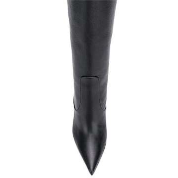 Arqa Women's Stiletto High Heel Knee High Boots Pointy Toe Faux Crocodile Print Boot Casual Dress Shoes Black Size 9