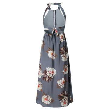 ZESICA Women's Halter Neck Floral Print Backless Split Beach Party Maxi Dress,Grey,X-Large