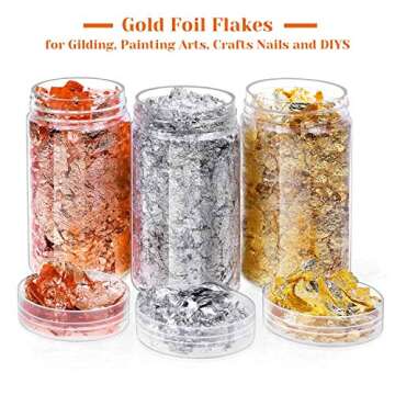 Gold Foil Flakes for Resin, Paxcoo Imitation Gold Foil Flakes Metallic Leaf for Nails, Painting, Crafts, Slime and Resin Jewelry Making (Gold, Silver, Copper Colors)