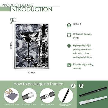 Lianxiaw Disco Tequila Print Black White Wall Art - Poster Canvas Wall Art - Funky Poster - Trendy Retro Party Wall Decor for Living Room - 12x16inch Unframed