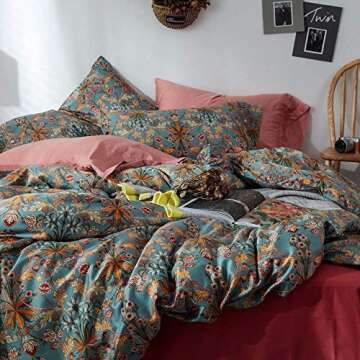 VM VOUGEMARKET Gold Duvet Cover Queen,Medallion Paisley Print Bedding Set 400 Thread Count Percale Cotton Vibrant Bohemian Pattern Quit Cover with Zipper Closure