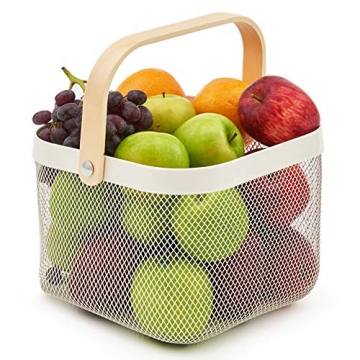 EZOWare Metal Mesh Storage Baskets with Wood Handle