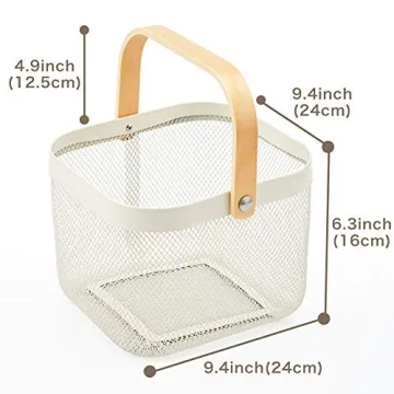 EZOWare Metal Mesh Storage Baskets with Wood Handle