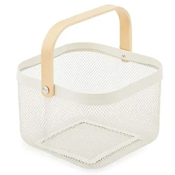 EZOWare Metal Mesh Storage Baskets with Wood Handle