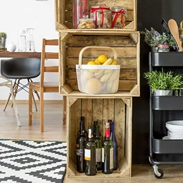 EZOWare Metal Mesh Storage Baskets with Wood Handle