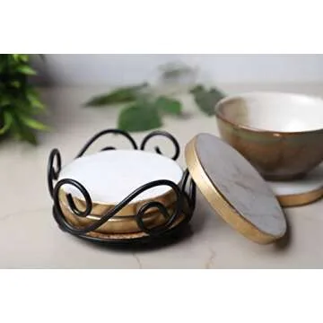 GoCraft Marble Gold Edge Coasters Set of 6 for Drinks and Beverages