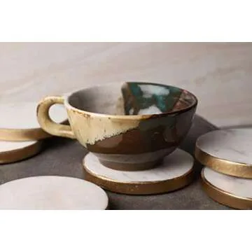 GoCraft Marble Gold Edge Coasters Set of 6 for Drinks and Beverages