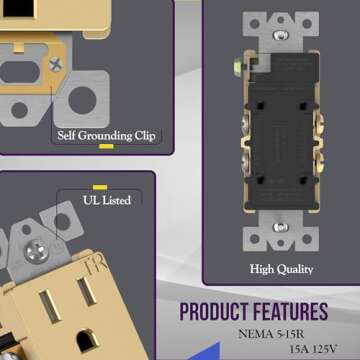 ENERLITES Elite Series Decorator Receptacle Outlet - Child Safe & Stylish Finish