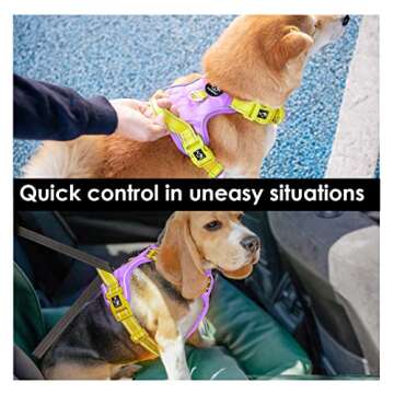 PHOEPET No Pull Dog Harness, Unique Colors Reflective Adjustable Dog Vest, with Soft Training Handle Metal Clips for Small Medium Large Dogs (Baby Purple Base & Yellow Straps,M)