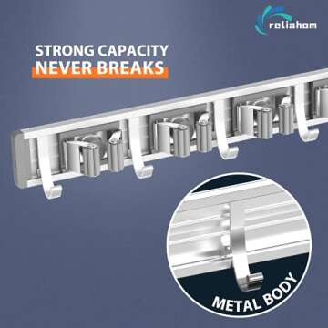 reliahom Broom Holder Mop Hanger Wall Mount Metal Organization Garage Storage System Garden Kitchen ...