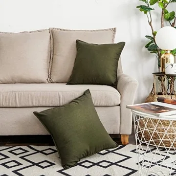 Jeanerlor Set of 2 Decorative 26"x26" Cotton Linen Chair Throw Pillow Case Green for Sofa Durable Classy, Comfortable Cushion Cover for Coffee Shop/Bar (65 x 65cm) Olive Green
