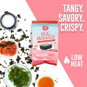 KPOP Foods Kimchi Sea Snacks - Premium Kimchi Flavored Seaweed Snacks. 20 Individual Snack Packs. Made with Korean Seaweed. Vegan, Keto, Low Calorie, Superfood.