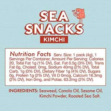 KPOP Foods Kimchi Sea Snacks - Premium Kimchi Flavored Seaweed Snacks. 20 Individual Snack Packs. Made with Korean Seaweed. Vegan, Keto, Low Calorie, Superfood.