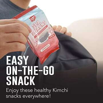 KPOP Foods Kimchi Sea Snacks - Premium Kimchi Flavored Seaweed Snacks. 20 Individual Snack Packs. Made with Korean Seaweed. Vegan, Keto, Low Calorie, Superfood.