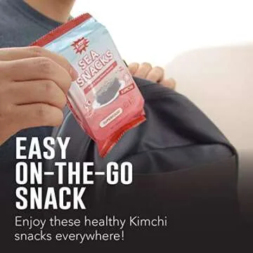 KPOP Foods Kimchi Sea Snacks - Premium Kimchi Flavored Seaweed Snacks. 20 Individual Snack Packs. Made with Korean Seaweed. Vegan, Keto, Low Calorie, Superfood.