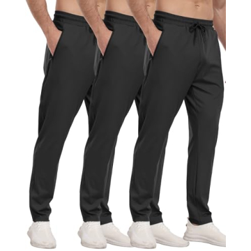 PARISDIARY 3 Pack Men's Athletic Sweatpants with Zipper Pockets - Perfect for Workouts and Jogging