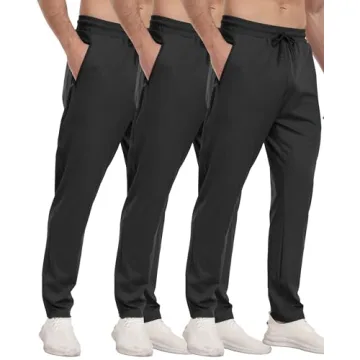 PARISDIARY 3 Pack Men's Athletic Sweatpants with Zipper Pockets - Perfect for Workouts and Jogging