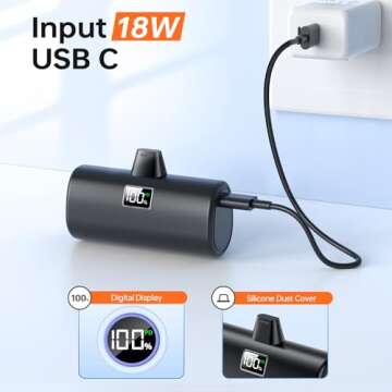 JEJILL Portable Charger for iPhone, [6000mAh] Small Power Bank with LCD Display, 20W Fast Charging Mini Portable Phone Charger Battery Bank for iPhone 14/14 Pro Max/13/12/XR/8/7/6 - Charcoal