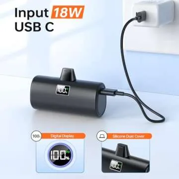 JEJILL Portable Charger for iPhone, [6000mAh] Small Power Bank with LCD Display, 20W Fast Charging Mini Portable Phone Charger Battery Bank for iPhone 14/14 Pro Max/13/12/XR/8/7/6 - Charcoal