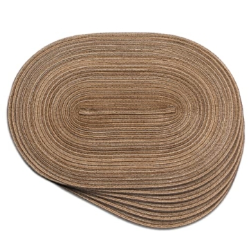 Noctiflorous Oval Braided Placemats 12x18 Inch Table Mats Set of 6 for Dining Tables Natural Woven H...