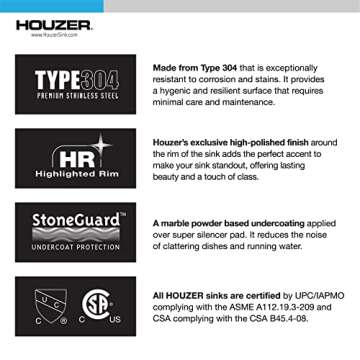 Houzer Stainless Steel Kitchen Sink - Durable & Stylish