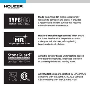 Houzer Stainless Steel Kitchen Sink - Durable & Stylish