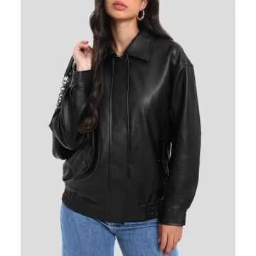 Casly Lamiit Women's Black Leather Jacket Faux Oversized Zip Up Motorcycle Biker Bomber Jackets Winter Coat 2025 Trendy Street Clothes XL