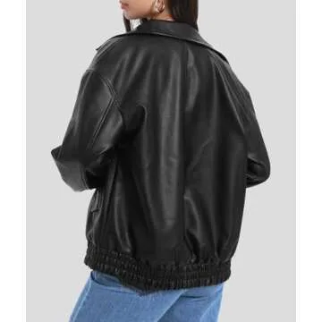 Casly Lamiit Women's Black Leather Jacket Faux Oversized Zip Up Motorcycle Biker Bomber Jackets Winter Coat 2025 Trendy Street Clothes XL