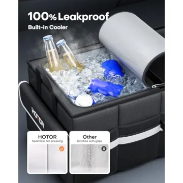 HOTOR Trunk Organizer for Car - Car Organizer with Built-In Leakproof Car Cooler, Collapsible Trunk Organizer with Cooler for Car, SUV, Sedan, with Base Panel (3 Compartments, Black),31.9"×12.6"×10.6”
