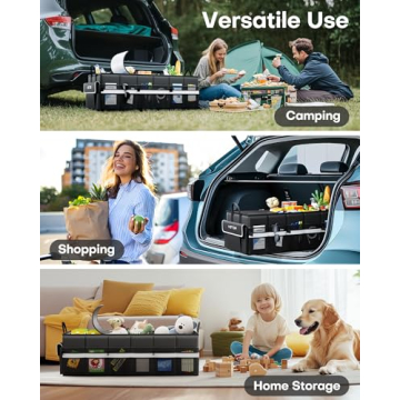 HOTOR Trunk Organizer for Car - Car Organizer with Built-In Leakproof Car Cooler, Collapsible Trunk Organizer with Cooler for Car, SUV, Sedan, with Base Panel (3 Compartments, Black),31.9"×12.6"×10.6”