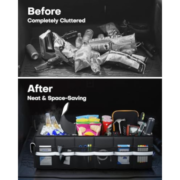 HOTOR Trunk Organizer for Car - Car Organizer with Built-In Leakproof Car Cooler, Collapsible Trunk Organizer with Cooler for Car, SUV, Sedan, with Base Panel (3 Compartments, Black),31.9"×12.6"×10.6”