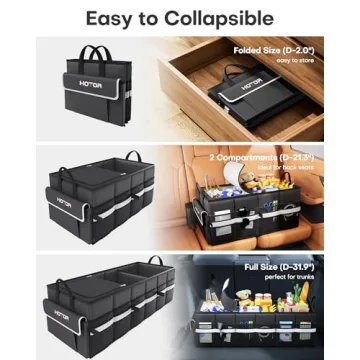 HOTOR Trunk Organizer for Car - Car Organizer with Built-In Leakproof Car Cooler, Collapsible Trunk Organizer with Cooler for Car, SUV, Sedan, with Base Panel (3 Compartments, Black),31.9"×12.6"×10.6”