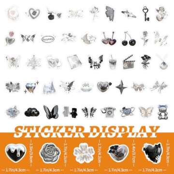100pcs Cute Small Stickers Set Kawaii,Cardstock Stickers Decorative Masking Stickers Planner Stickers for Personalize (Black and White)