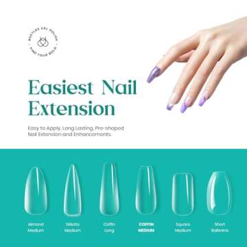 Beetles Gel Nail Kit Nail Tips 500Pcs Medium Coffin Pre Shaped Clear Full Cover False Nails for Gel Art Polish Soak Off Lamp Easy Nail Extensions Acrylic False Press on Nail Tips