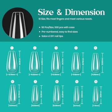Beetles Gel Nail Kit Nail Tips 500Pcs Medium Coffin Pre Shaped Clear Full Cover False Nails for Gel Art Polish Soak Off Lamp Easy Nail Extensions Acrylic False Press on Nail Tips
