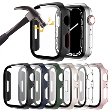 Rontion 6 Pack Hard PC Case with Tempered Glass Screen Protector Compatible with Apple Watch Series ...