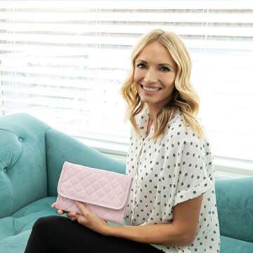 Tidy Jewels! Travel Jewelry Organizer - Traveling Jewelry Case with Tangle-Free Necklace Jewelry Storage, Earring Holder, Ring Organizer and Bracelet Holder Pouch - 9 x 6 Inch Jewelry Roll Bag (Pink)